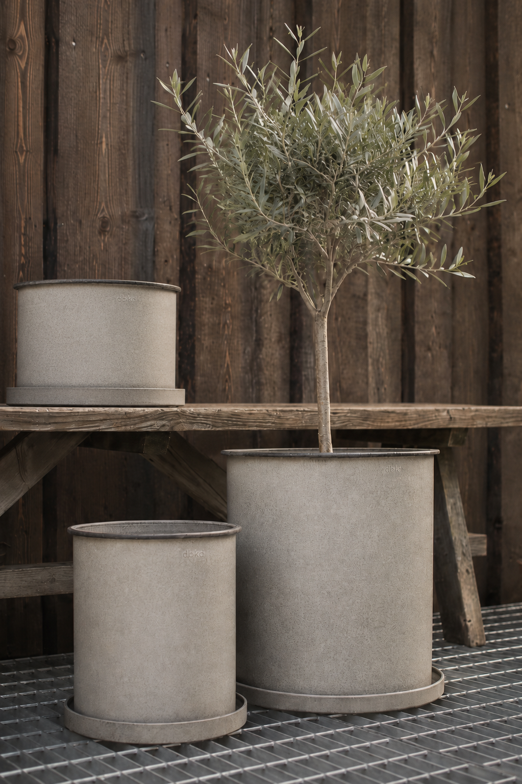 DBKD Plant Pot Large 2-Set – Beige | Scandinavian Metal Planters with Matching Saucers DBKD