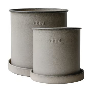DBKD Plant Pot Small, Set of 2, Beige | Scandinavian Metal Plant Pots with Matching Saucers DBKD