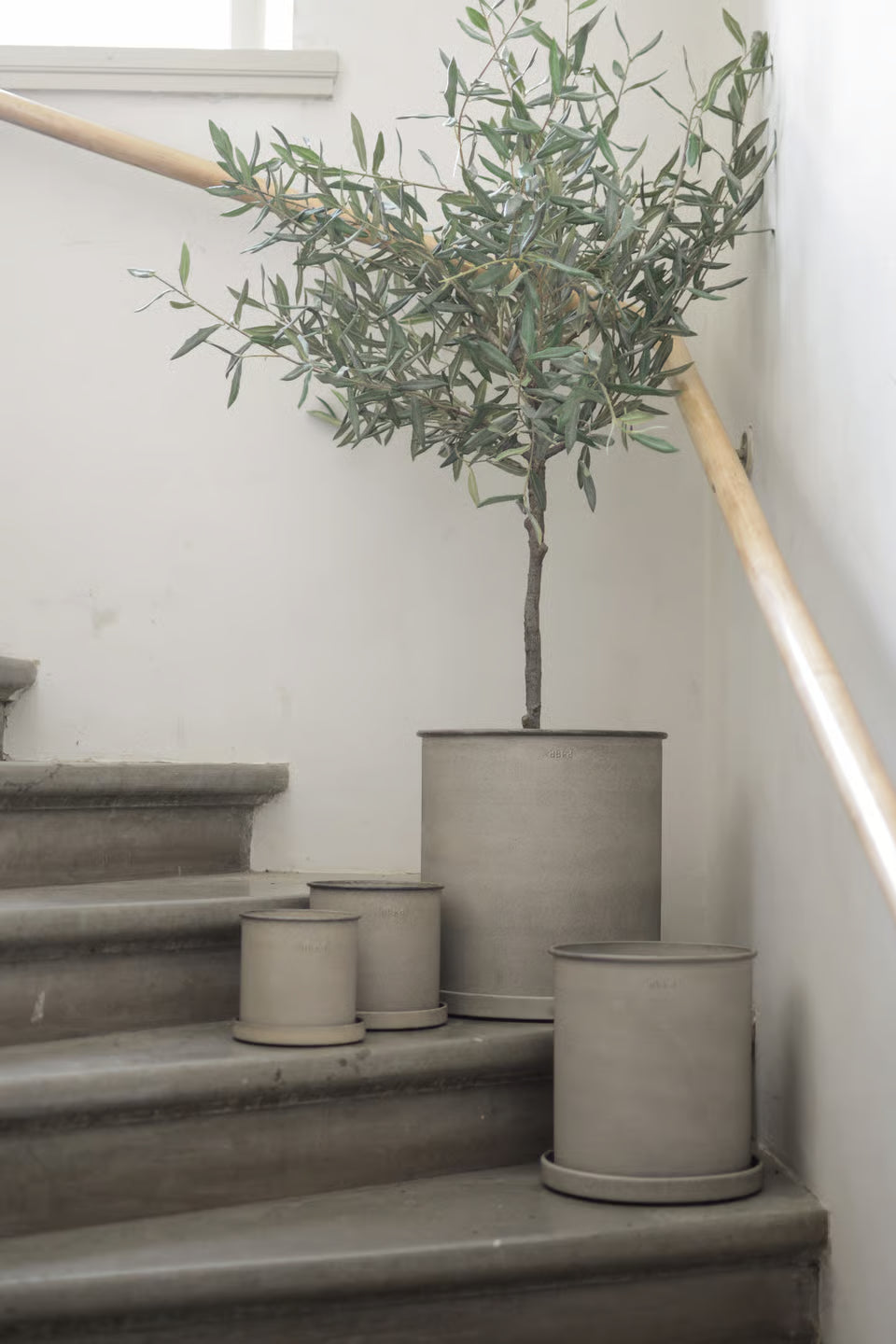 DBKD Plant Pot Small, Set of 2, Beige | Scandinavian Metal Plant Pots with Matching Saucers DBKD
