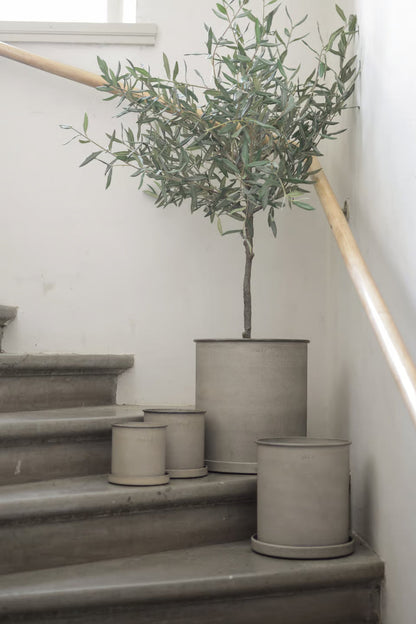 DBKD Plant Pot Small, Set of 2, Beige | Scandinavian Metal Plant Pots with Matching Saucers DBKD