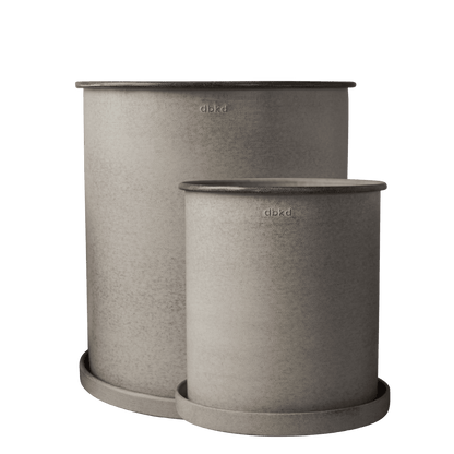 DBKD Plant Pot Large 2-Set - Beige | Scandinavian Metal Planters with Matching Saucers DBKD